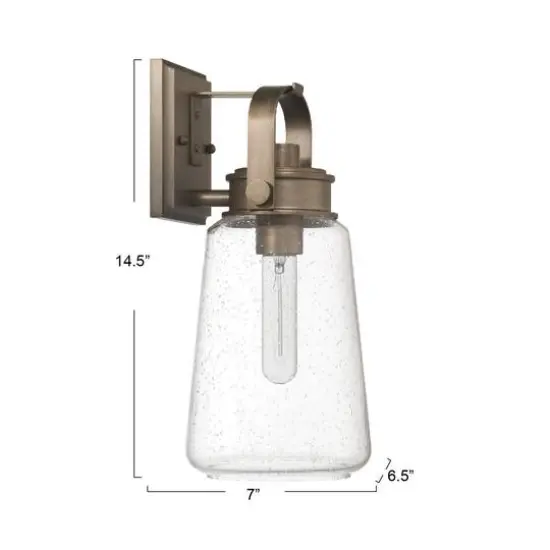 Hello Honey&reg; Gage Tuscan Gold Industrial Tapered Seedy Glass & Metal Wall Mounted Outdoor Light {5}