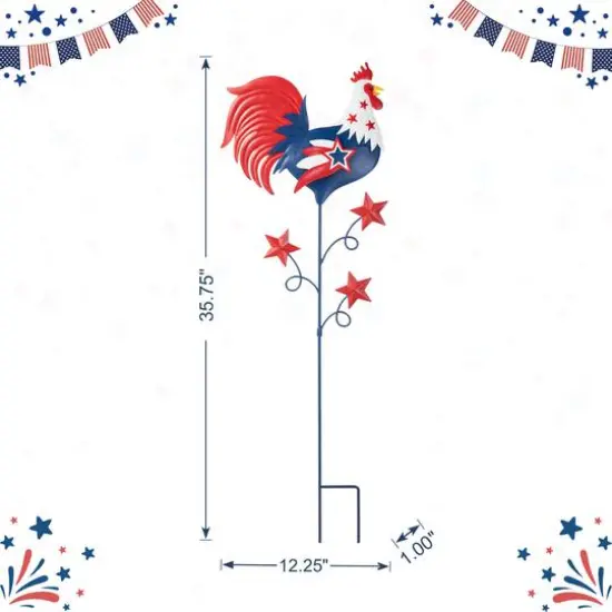 Glitzhome&reg; 35.7" Patriotic Rooster Yard Stake {9}