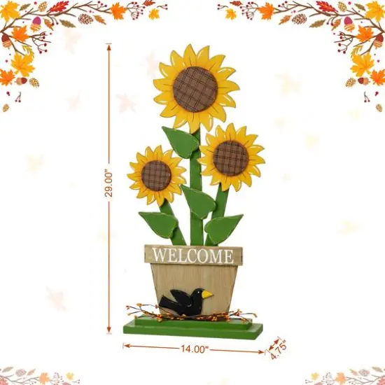 Glitzhome&reg; 29" Fall Wood Sunflowers Porch D&eacute;cor {9}