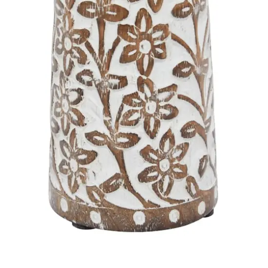 Brown & White Mango Wood Floral Candle Holder Set {7}