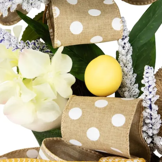 22" Green & Beige Bunny & Bows Floral Easter Wreath {5}