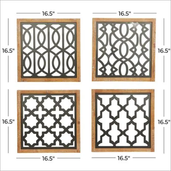 Set of 4 Black Wood Contemporary Wall Decor 17", 17" {7}