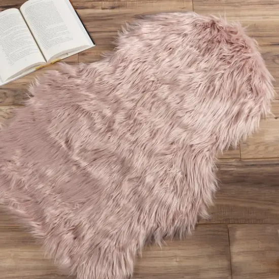 Hastings Home Faux Sheepskin Fur Rug, 2ft. x 3ft. Pink {4}