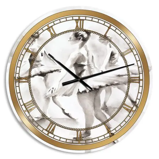 Designart Watercolors Ballerinas Dance I Glam Wall Clock {1}