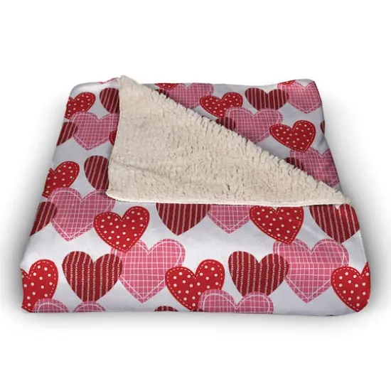 Patchwork Heart Pattern Sherpa Fleece Blanket {3}