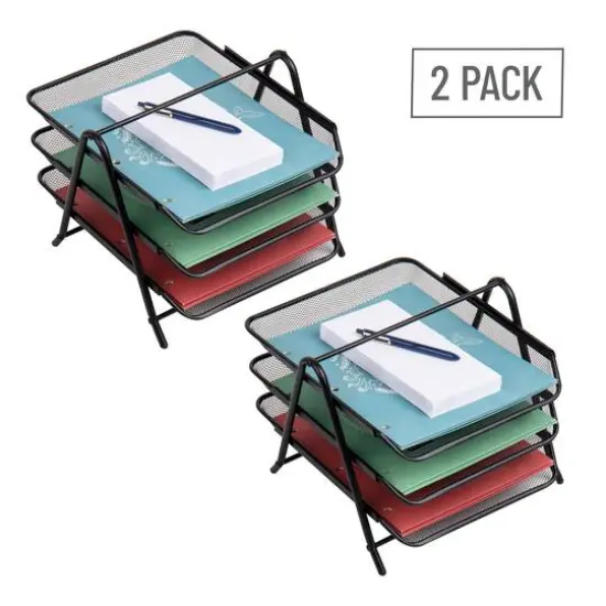 Mind Reader Network Collection Black Metal Mesh 3-Tier Paper Tray {12}