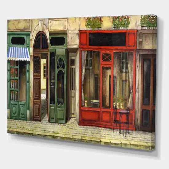 Designart - Red Facade of Charming Shop In Paris II - French Country Canvas Wall Art Print {1}