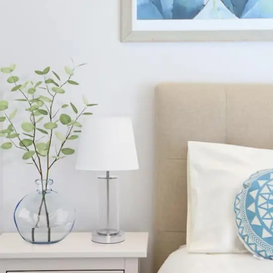 Simple Designs 17" Encased Metal & Clear Glass Table Lamp White/Brushed Nickel {7}