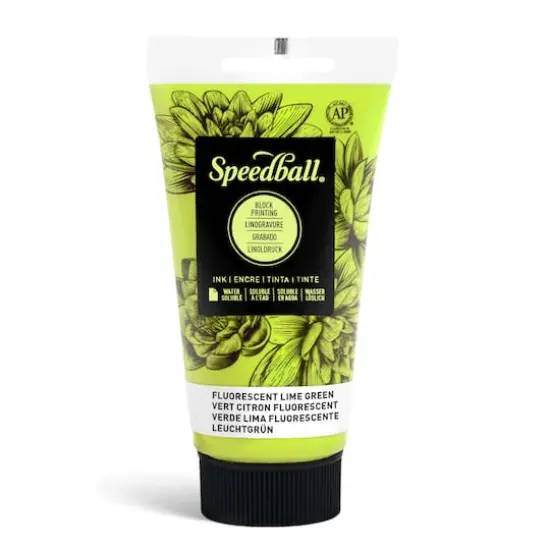Speedball&reg; Water-Soluble Block Printing Ink Fluorescent Lime Green {1}