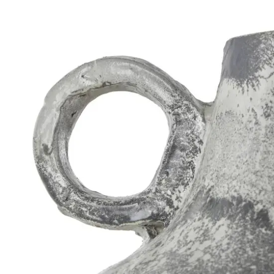 15" Light Gray Textured Paper Mache Fluted Vase with Ring Handle {7}