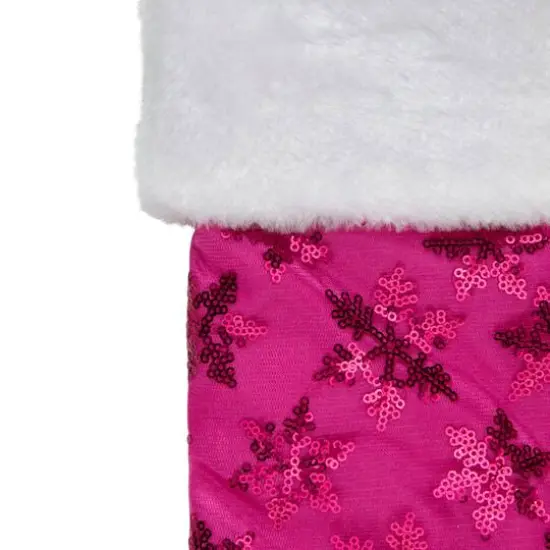 20.5" Sequin Snowflake Stocking with White Faux Fur Cuff, Pink {5}