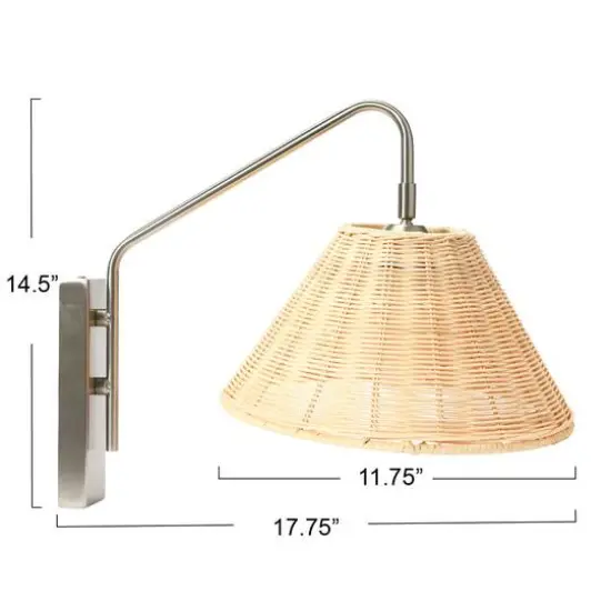 Hello Honey&reg; Rattan & Metal Wall Sconce Satin Nickel {5}