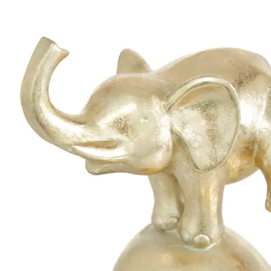Gold Polystone Contemporary Elephant Sculpture, 10" x 8" x 6" {6}
