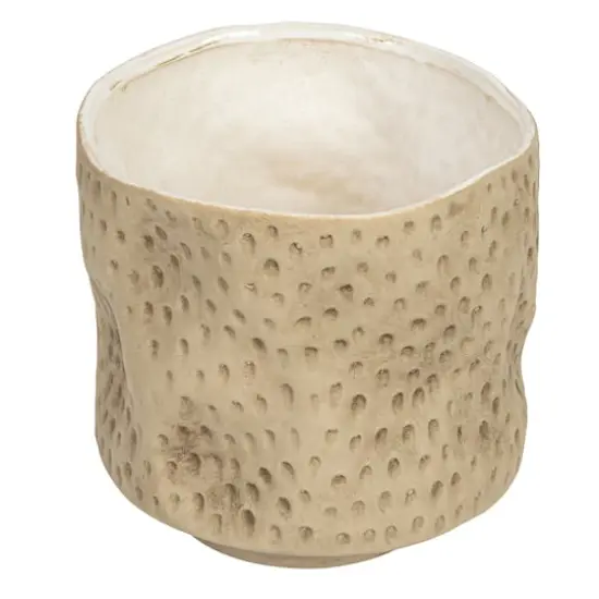 Hello Honey&reg; 6" Matte Khaki Round Debossed Stoneware Planter {1}