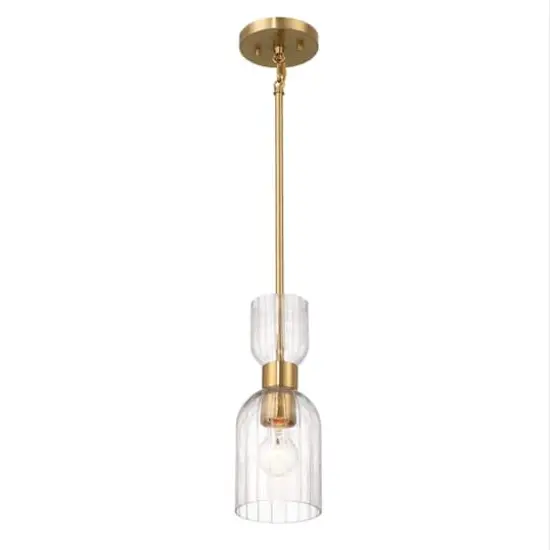 Hello Honey&reg; Josephine Brushed Gold Mid-Century Modern Metal & Clear Ribbed Glass Ceiling Light {11}