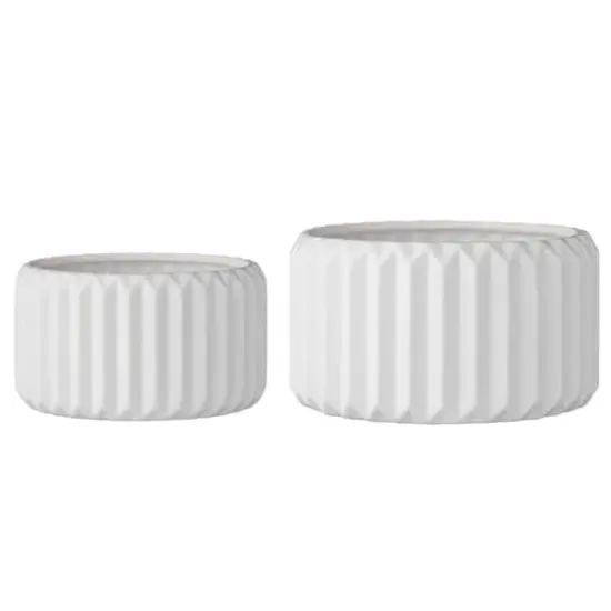 Hello Honey&reg; White Round Fluted Stoneware Flower Pot Set {1}