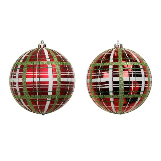 2 Pack 4.7" Red, Green & White Plaid Shatterproof Ball Ornaments by Ashland&reg; {1}