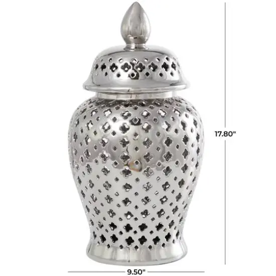 17.75" Silver Open Style Ceramic Decorative Urn {6}