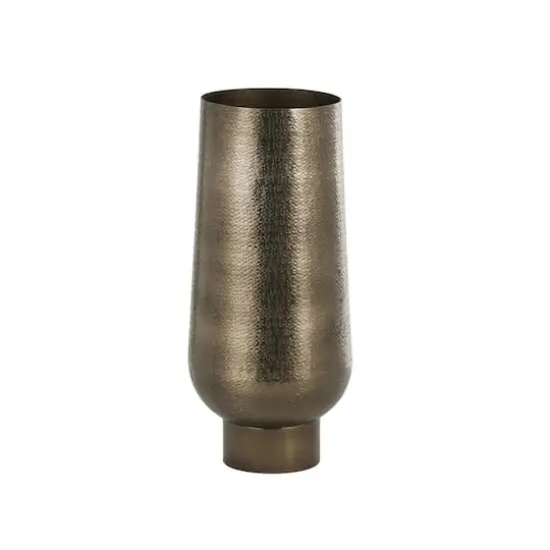 23.5" Brass Aluminum Metal Geometric Textured Wide Floor Vase with Elevated Base {4}