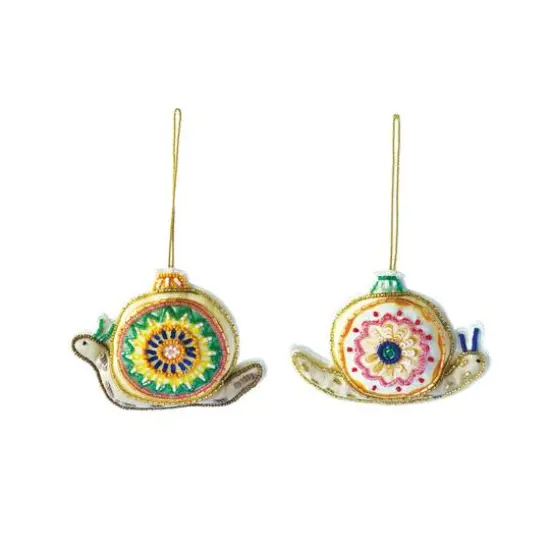 Hello Honey&reg; 2 Pack 3.5" Beaded & Embroidered Snail Cotton Fabric Ornaments {1}