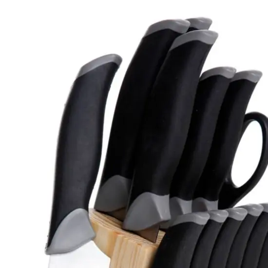 Oster Lindbergh 14 Piece Stainless Steel Cutlery Knife Set with Pine Wood Block {7}