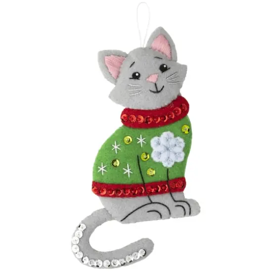 Bucilla&reg; Cats in Ugly Sweaters Felt Ornaments Applique Kit Set {4}