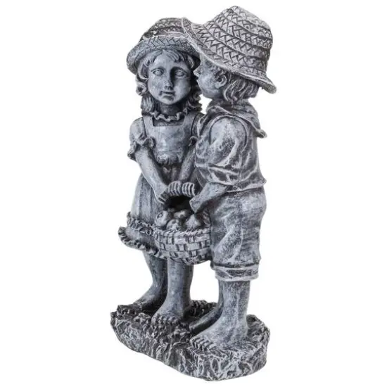 13" Boy & Girl Apple Picking Outdoor Garden Statue {4}
