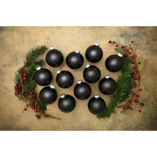 Whitehurst 12ct. 2.75" Shiny Glass Ball Ornaments Black Shiny {4}