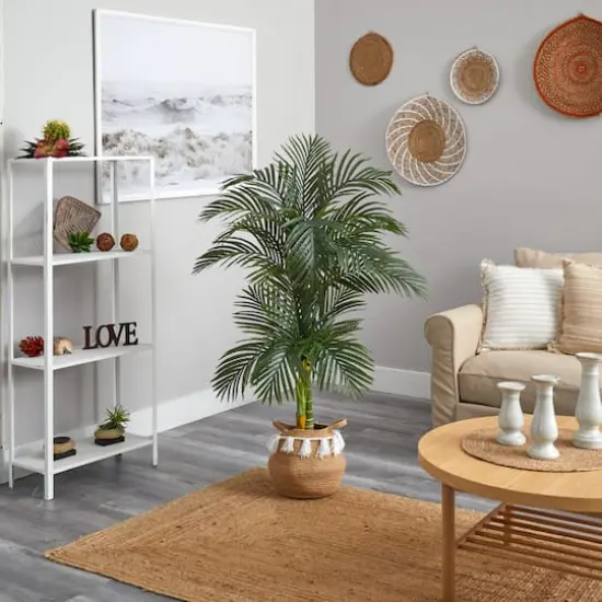 5ft. Artificial Double Stalk Golden Cane Palm Tree with Basket {5}
