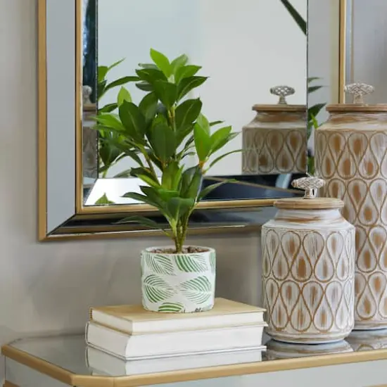 16" Potted White PVC Coastal Evergreen Artificial Foliage {9}