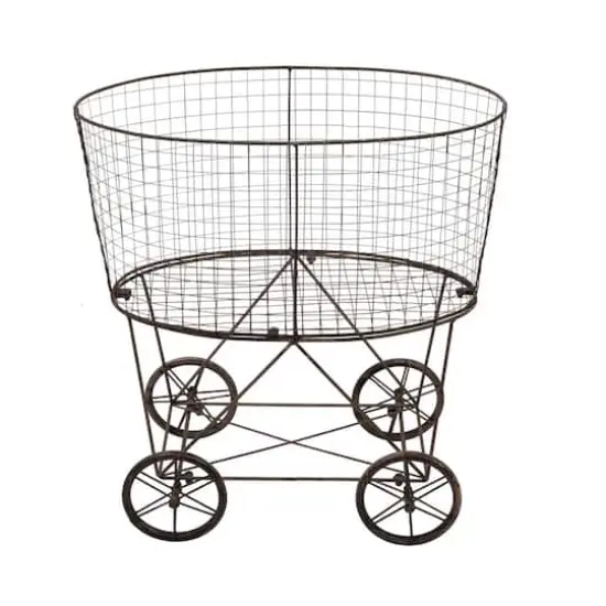 Hello Honey® 27" Vintage Reproduction Metal Laundry Basket on Wheels Gray {1}