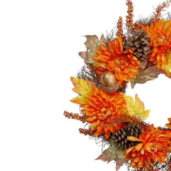 22'' Mums & Acorns Floral Twig Artificial Wreath {4}