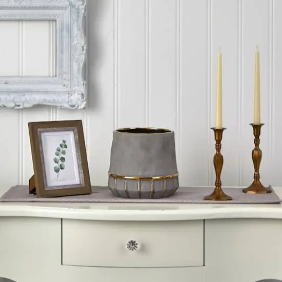 8" Regal Stone Decorative Planter with Gold Accents {3}