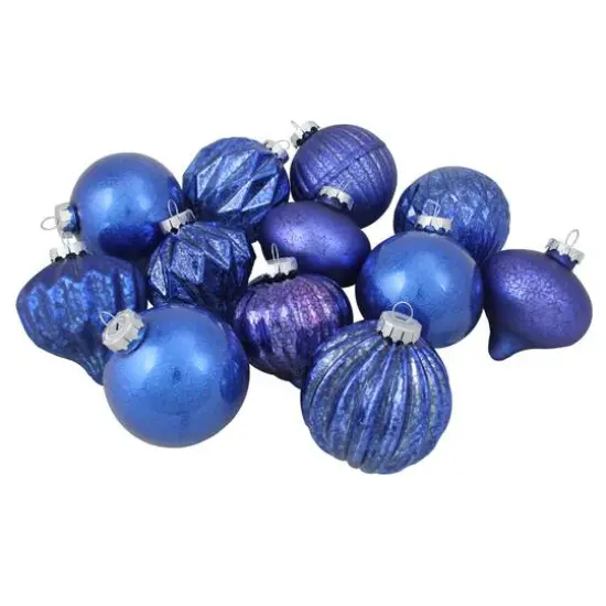 12ct. Royal Blue Multi Finish with Various Shapes Glass Ornaments {1}