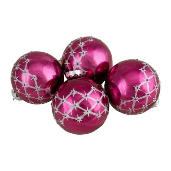4ct. 3" Shiny Pink Glass Ball Ornaments {1}