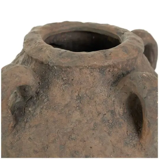 12" Dark Brown Ceramic Handmade Textured Vase with 4 Handles {7}