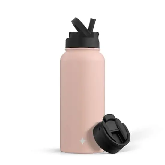 JoyJolt&reg; 32oz. Vacuum Insulated Water Bottle With Flip Lid & Sport Straw Lid Pink {1}