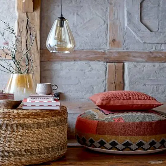 Hello Honey&reg; Multicolor Handwoven Cotton Kilim Pouf {4}