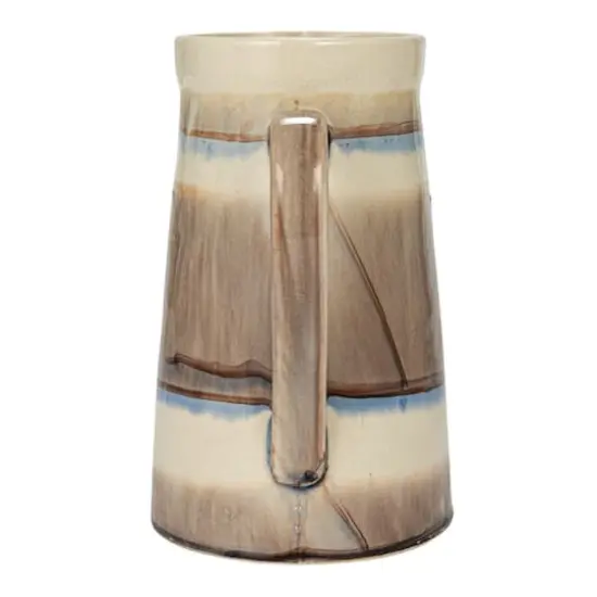 Hello Honey® 8.25" Brown & Cream Round Stoneware Pitcher with Stripes & Crackle Glaze {9}