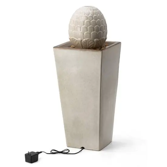 Glitzhome&reg; 36" Oversized Sand Beige LED Ceramic Pedestal Fountain {8}