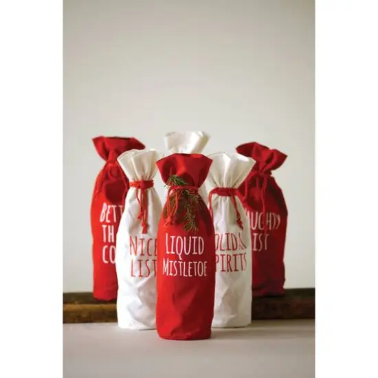 Hello Honey&reg; 13.5" Holiday Fabric Drawstring Wine Bag Set {4}