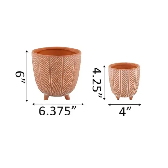 Flora Bunda 6" & 4" Orange Chevron Ceramic Footed Pot Set {3}