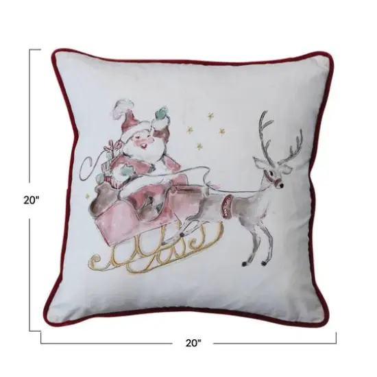Hello Honey&reg; Multicolor Square Cotton Printed Pillow with Santa in Sleigh {5}