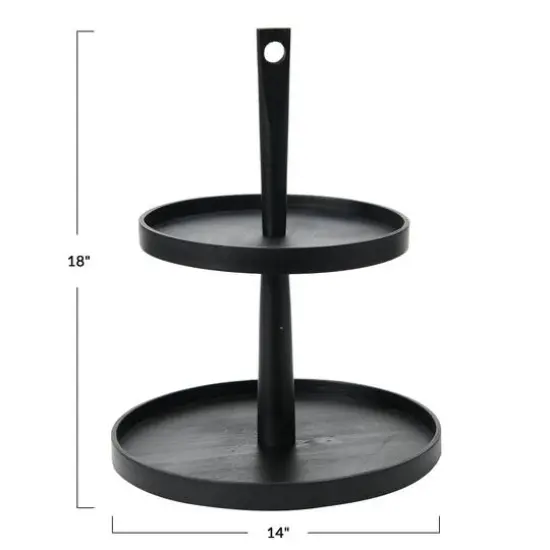 Hello Honey&reg; 18" Black Wood 2-Tier Decorative Tray {5}