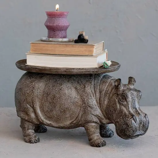 Hello Honey® 16.75" Gray Decorative Hippo Pedestal with Distressed Finish {3}