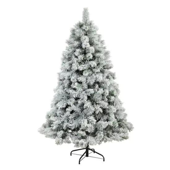 6ft. Pre-Lit Flocked Oregon Pine Artificial Christmas Tree, Clear Lights {4}
