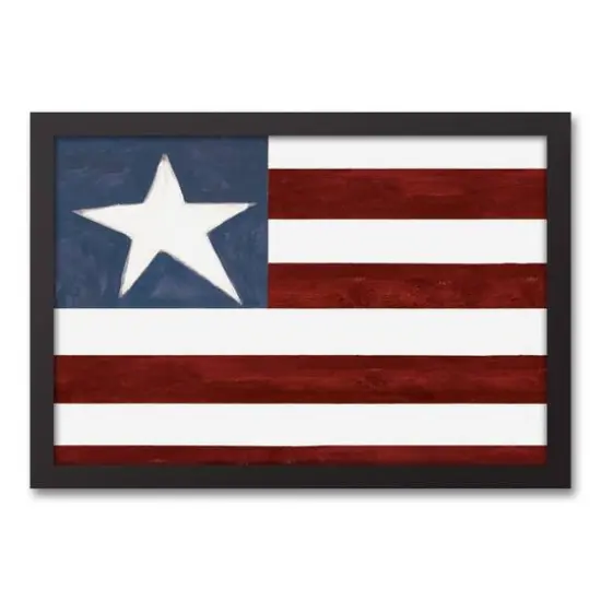Primitive American Flag Black Framed Canvas {1}