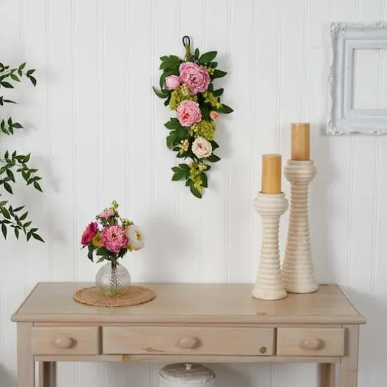 24" Pink Mixed Peony & Hydrangea Teardrop Swag {3}