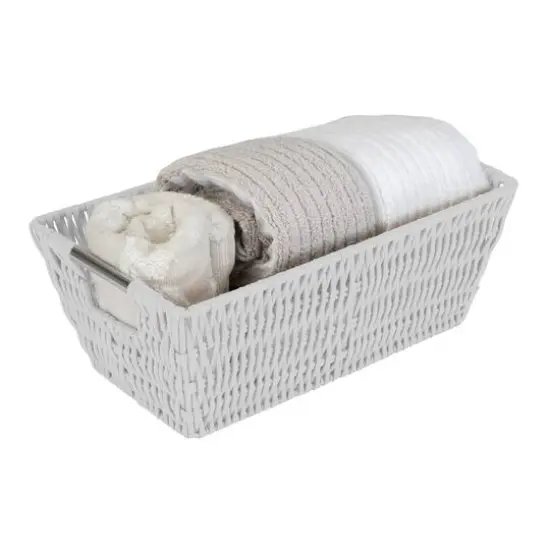 Simplify Small White Shelf Storage Rattan Tote Basket {4}