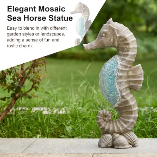 Glitzhome&reg; 21" Faux Granite & Mosaic Seahorse Statue {6}